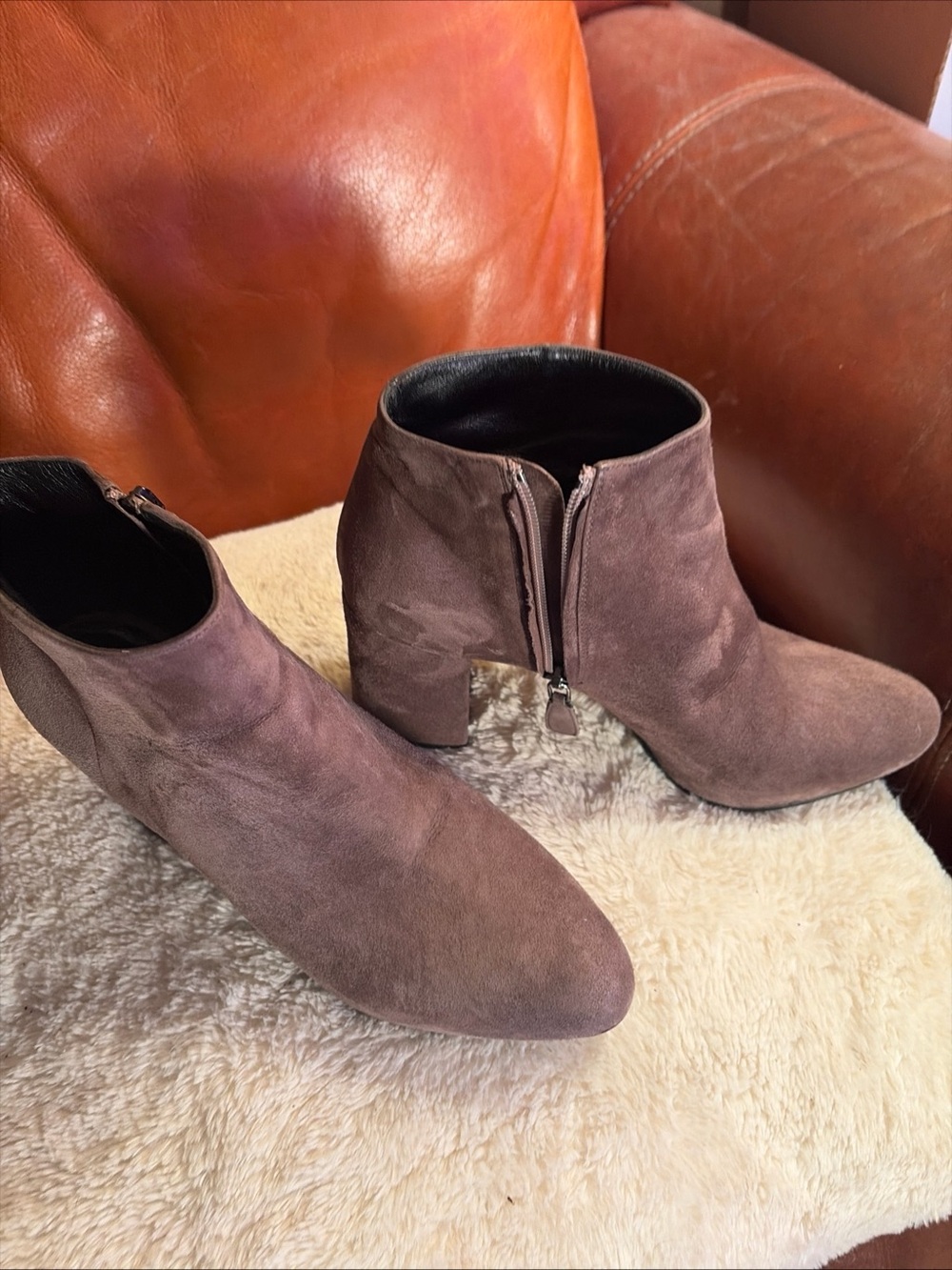 Prada Brown Taupe Suede Ankle Booties with Block Heel